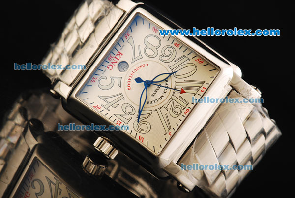 Franck Muller Conquistador King Swiss ETA 2836 Automatic Movement Full Steel with White Dial and Arabic Numeral Markers - Click Image to Close